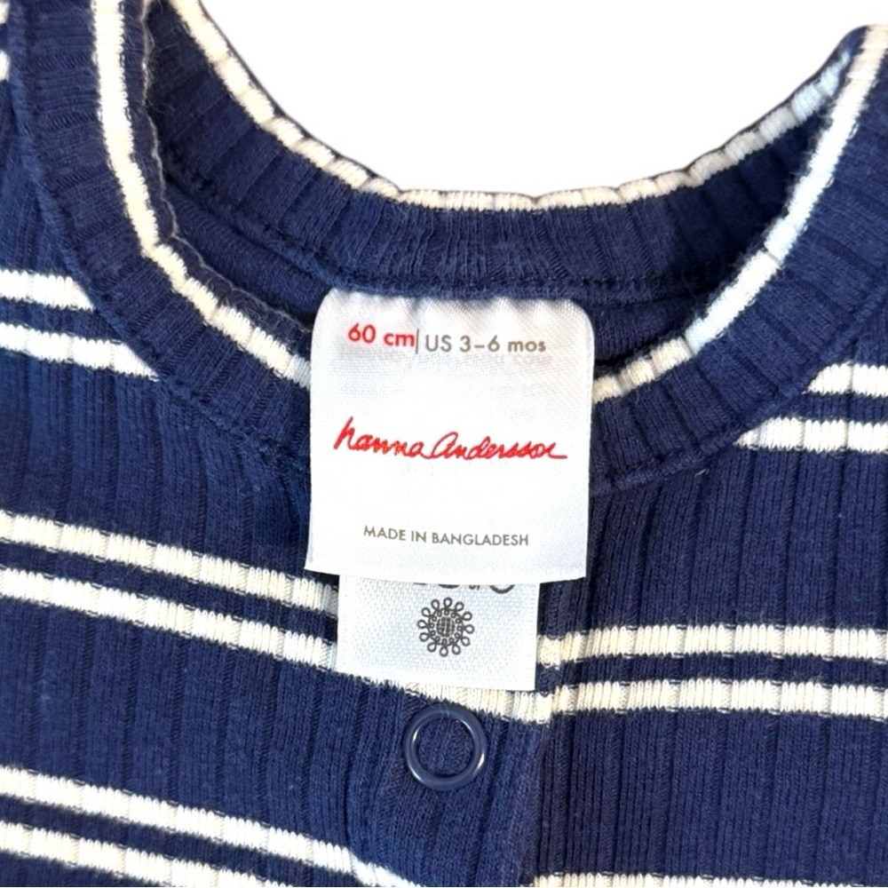 Hanna Andersson Navy & White Striped Long Sleeve Baby Dress 3–6 Months - Picture 3 of 4